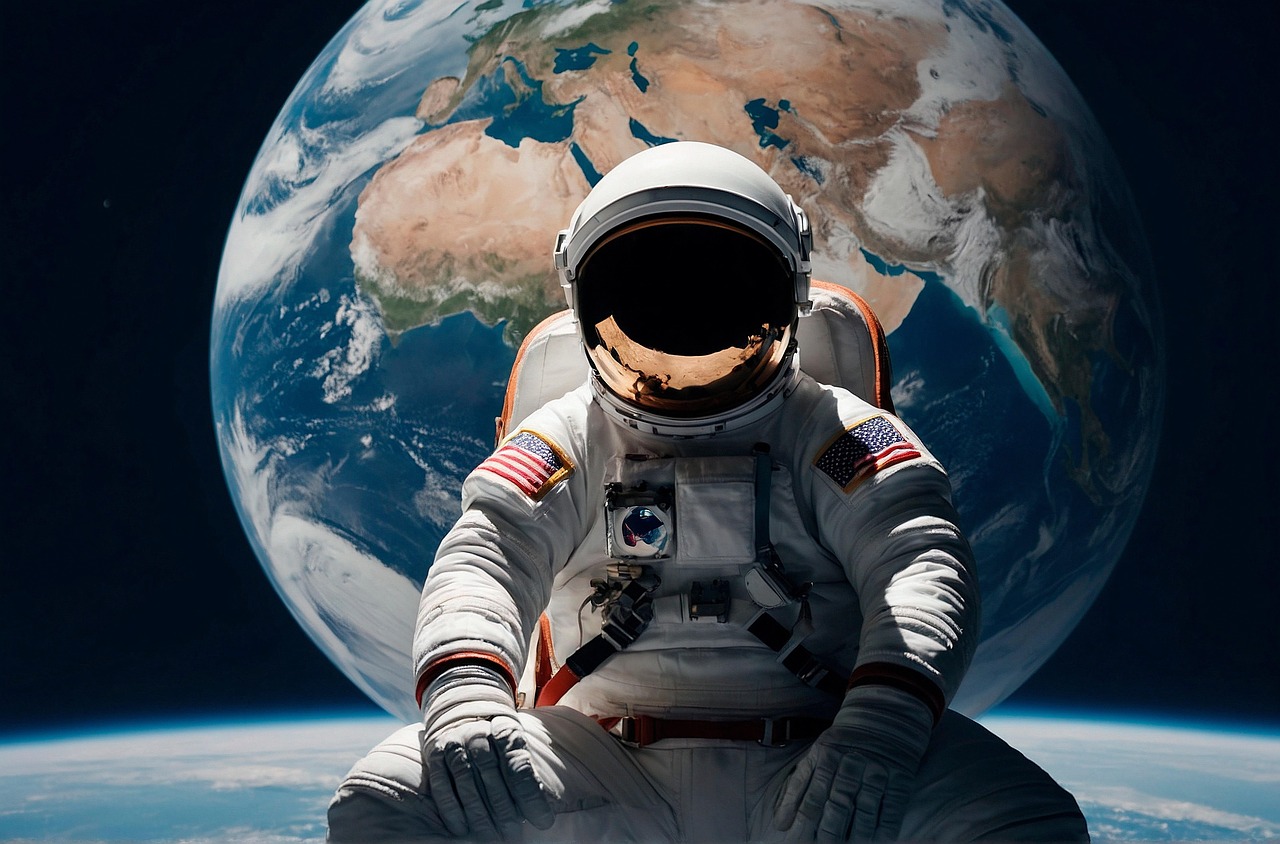 Free space astronaut exploration illustration