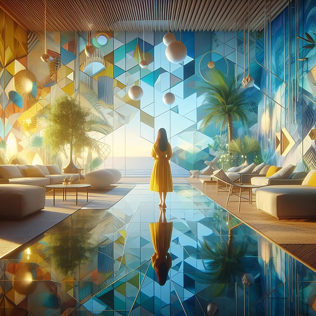 Free geometric hotel room creative illustration