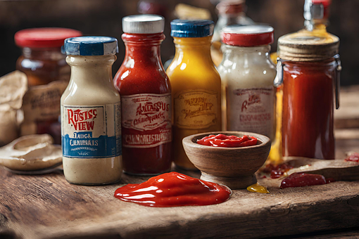 Free Rustic Wooden Table Colorful Condiments illustration and picture