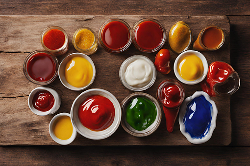 Free Rustic Wooden Table Colorful Condiments illustration and picture