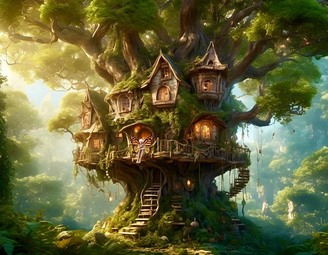 Free ai generated tree house fairy illustration