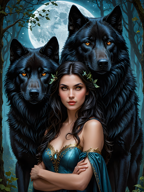 Free wolf woma fantasy illustration