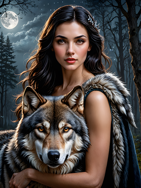 Free ai generated woman wolf illustration