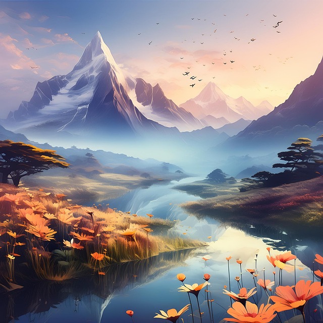 Free panoramicviews majesticmountains riverscenery illustration