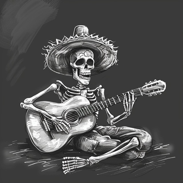 Free halloween guitar skeleton illustration