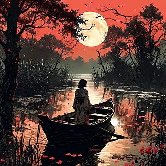 Free Full Moon Boat illustration and picture