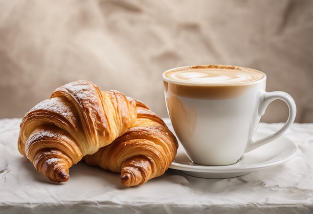 Free latte coffee croissant illustration