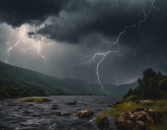 Free lake storm lightning illustration