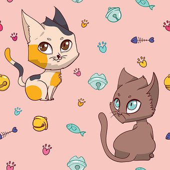 猫, 背景, 墙纸, 画画, 图案, 手绘, 小猫, 猫铃, 赤壁, 可爱的