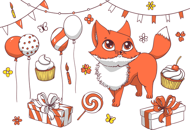 Free chibi fox happy birthday illustration
