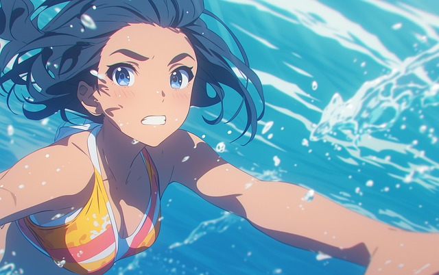 Free anime woman swim illustration