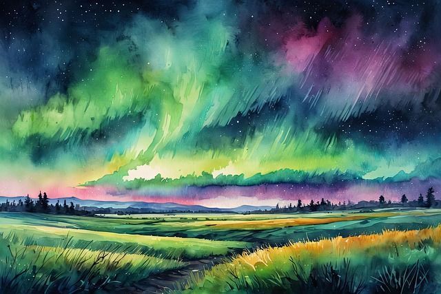 Aurora, Himmel, Farverig, Ai Genereret