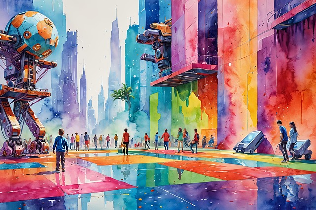 Akvarel, Farverig, Futuristisk