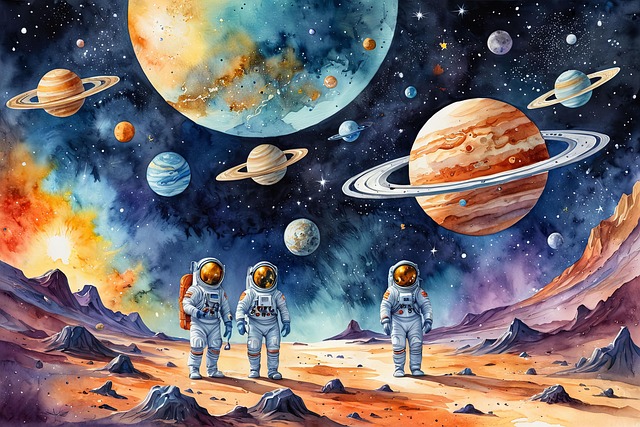 Akvarel, Astronaut, Plads, Farverig