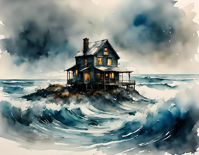 Free cottage sea islet illustration