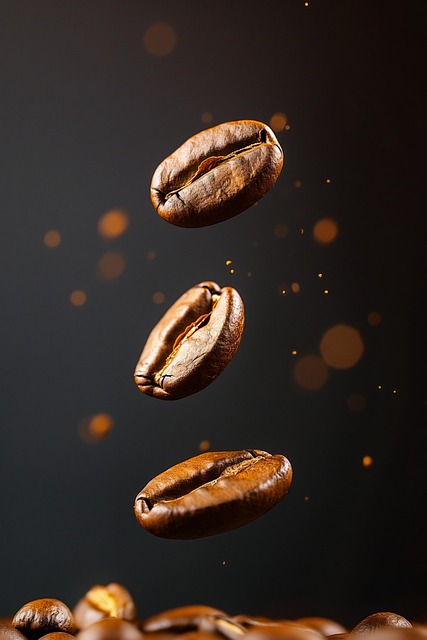 Free levitating coffee beans hyperrealistic illustration