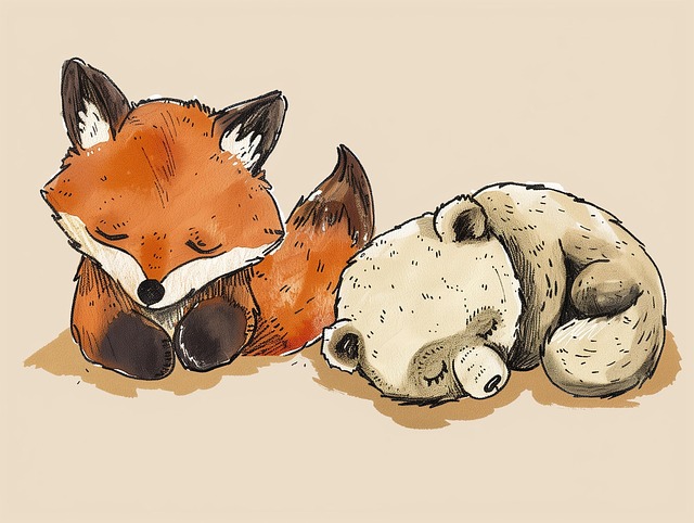 Free fox bear cub illustration