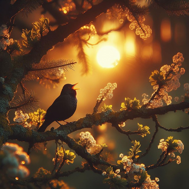 Free ai generated blackbird tree illustration