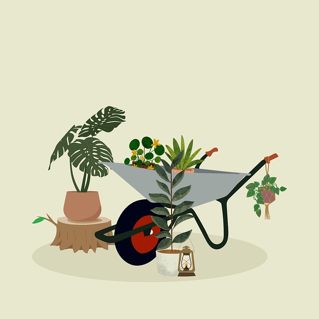 Free wheelbarrow plants botanical illustration