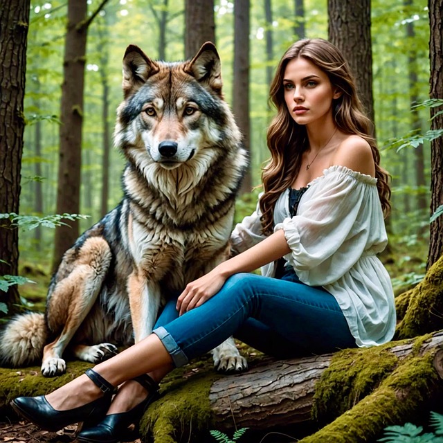 Free ai generated woman wolf illustration