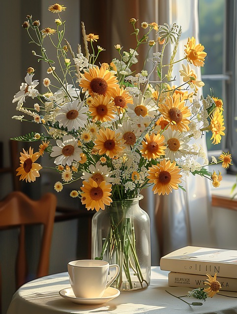 Sollys, Bukett, Tusenfryd, Glass-Vase