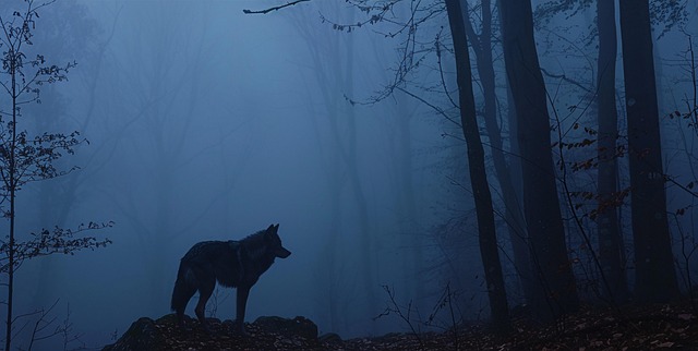 Free wolf misty autumn illustration