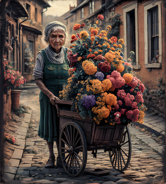 Ai Generiert, Frau, Blumen, Alt, Alten