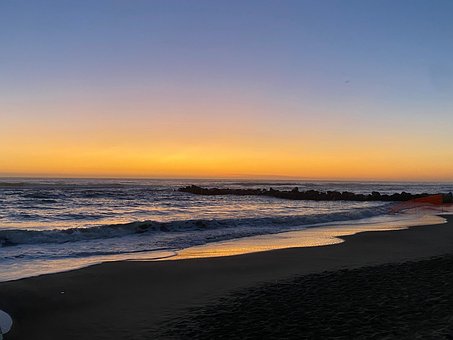 Landskab, Hav, Solnedgang, Gå, Strand