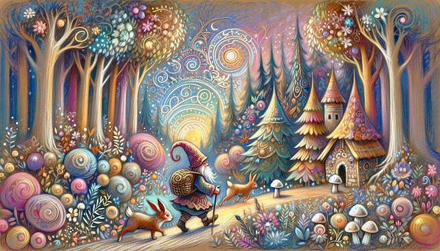 Free whimsical forest fairy-tale gnome illustration