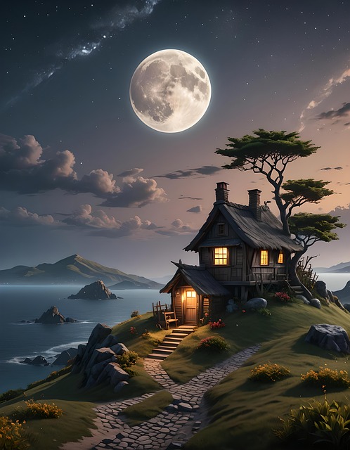 Free house moon remote illustration