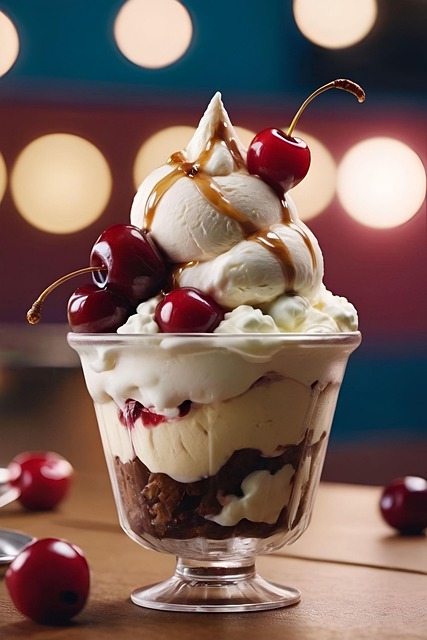 Free cherries cup whipped cream illustration