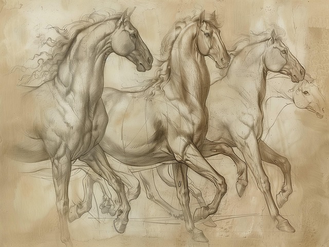 Free gallop horses trot illustration
