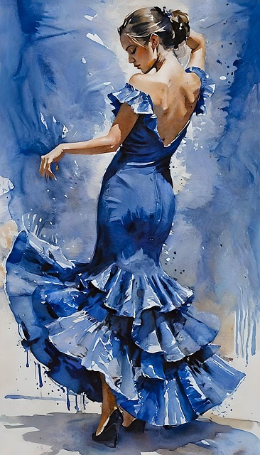 Free flamenco dancer blue illustration
