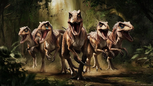 Free velociraptors chase thrilling illustration