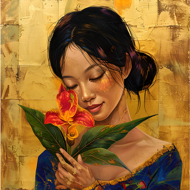 Free gold flower woman illustration