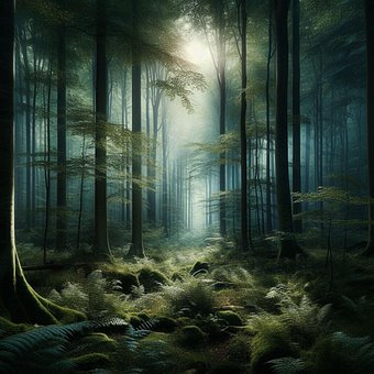 Ai Generiert, Wald, Bäume, Nebel, Licht