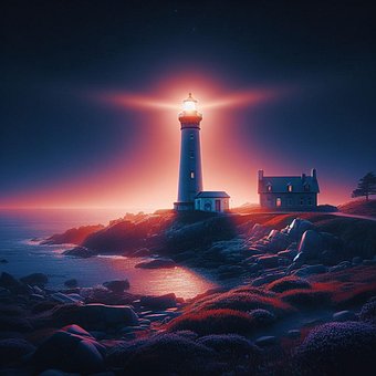 Leuchtturm, Meer, Haus, Himmel, Licht