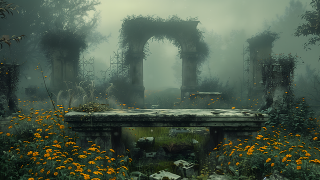 Free ai generated graveyard ruins illustration