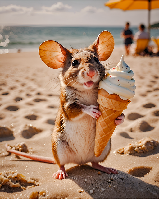 Maus, Strand, Sommer, Sonne, Eiscreme