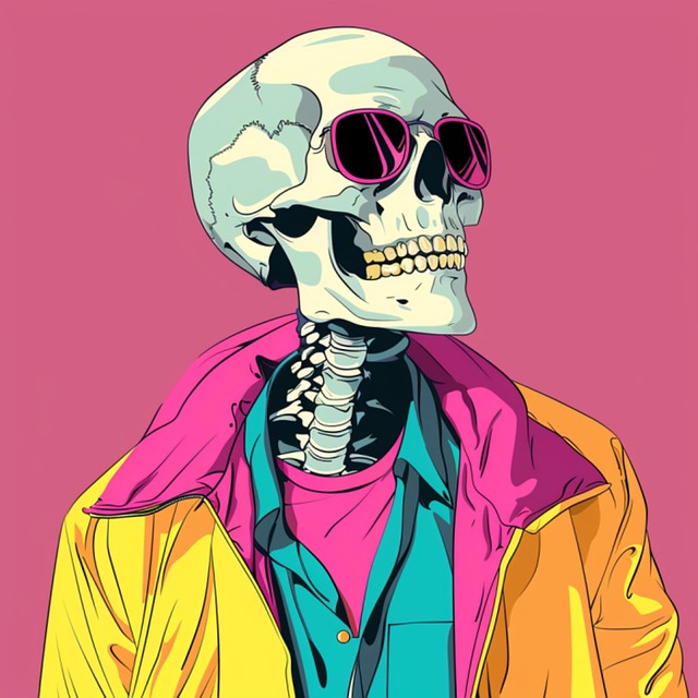 Download Skeleton, Skull, Vaporwave. Royalty-Free Stock