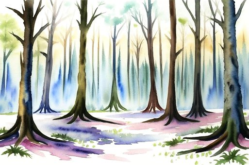Madera, Árboles, Bosque, Acuarela