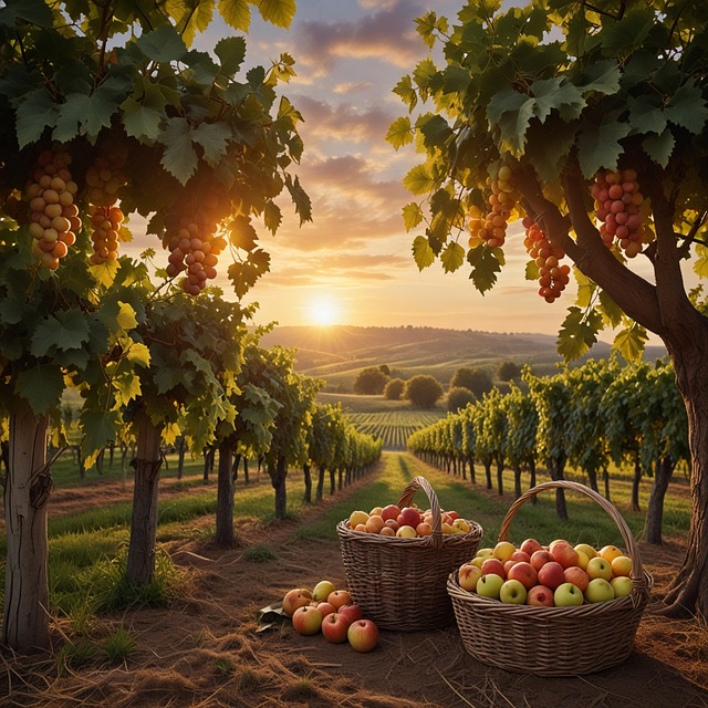 Free fruitharvest vineyard sunsetglow illustration