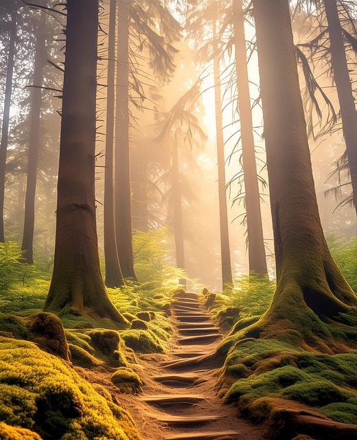 Free mysticalforest forestpath sunlitwoods illustration