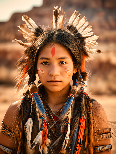 Free girl american indian portrait illustration