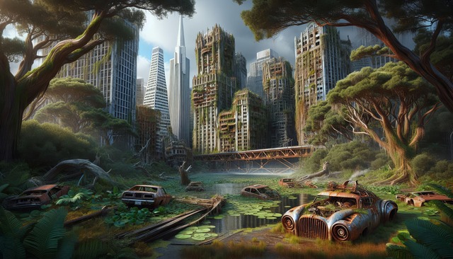Free ai generated city apocalypse illustration