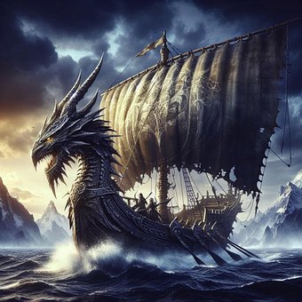 Free Fantasy Dragon Ship illustration and picture