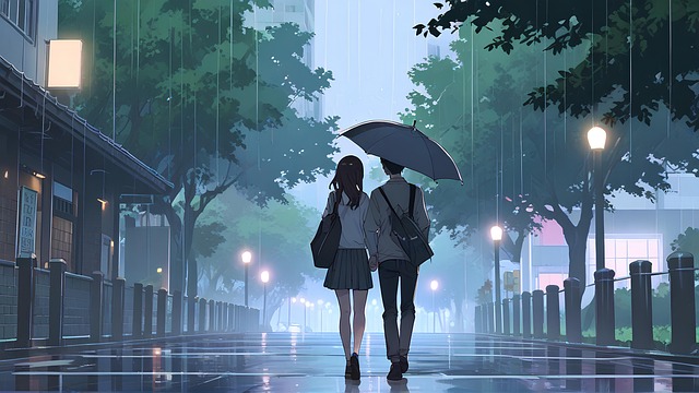 Free ai generated couple umbrella illustration