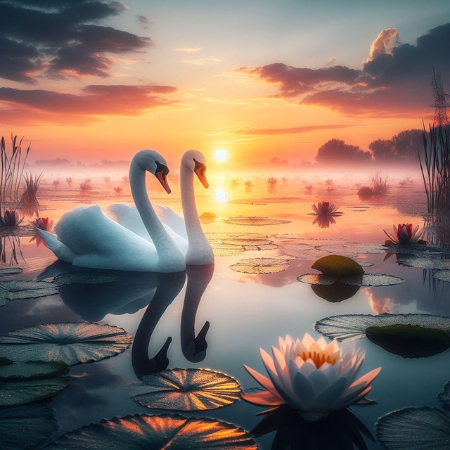 Ai Generado, Cisnes, Pájaro, Loto, Lago