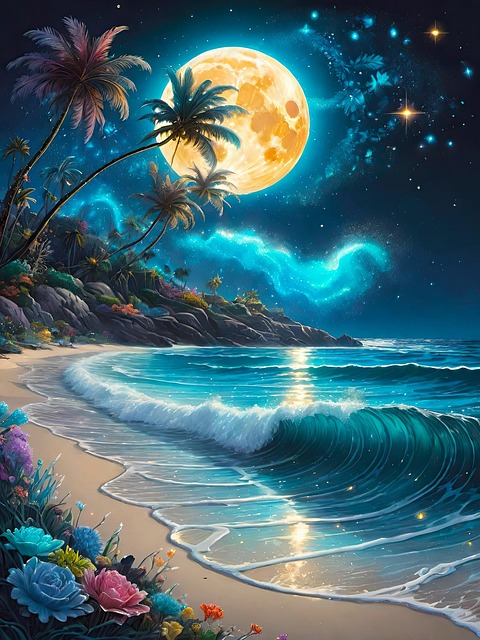 Free beach nature moon illustration