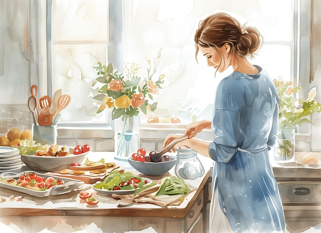 Free kitchen watercolor style flowers illustration
